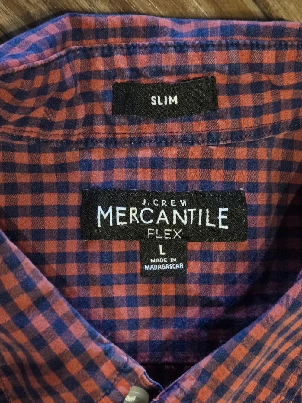 J.Crew Mercantile Men’s Slim Red Navy Gingham Button Down Shirt L